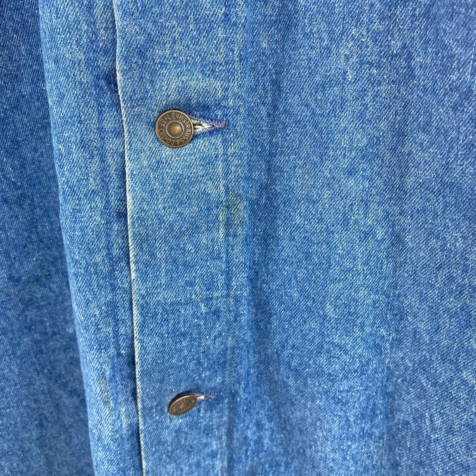 Levi Strauss Medium Wash Corduroy Collar Long Button Up Denim Jacket Size L