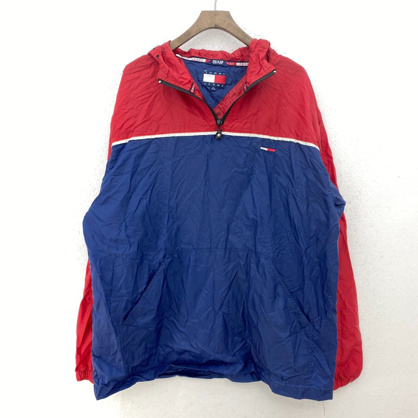 Vintage Tommy Hilfiger Quarter Zip Lightweight Navy Blue Hooded Jacket Size XL