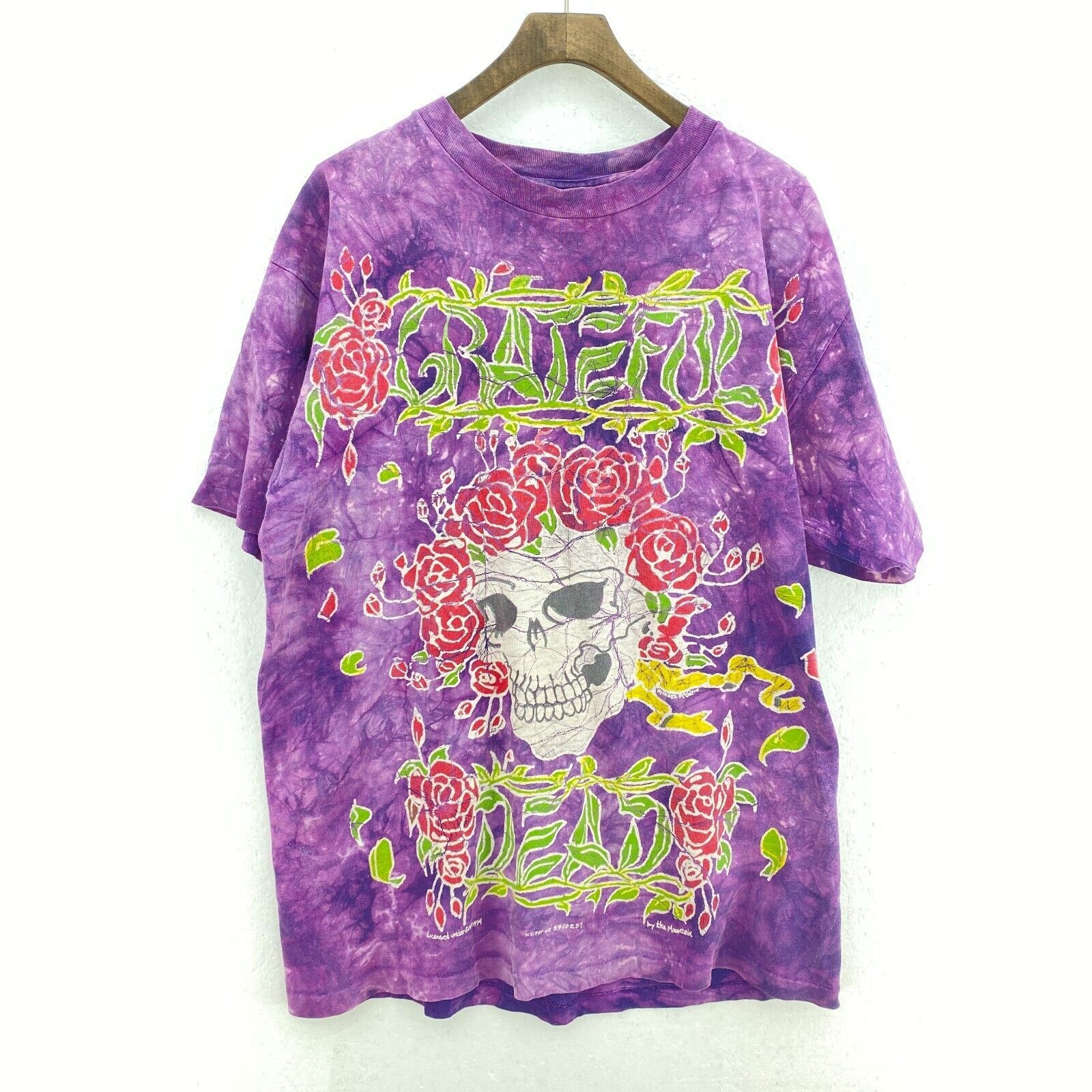 The Mountain All Over Print Tie Dye Skull Purple T-shirt Size L Single Stitch