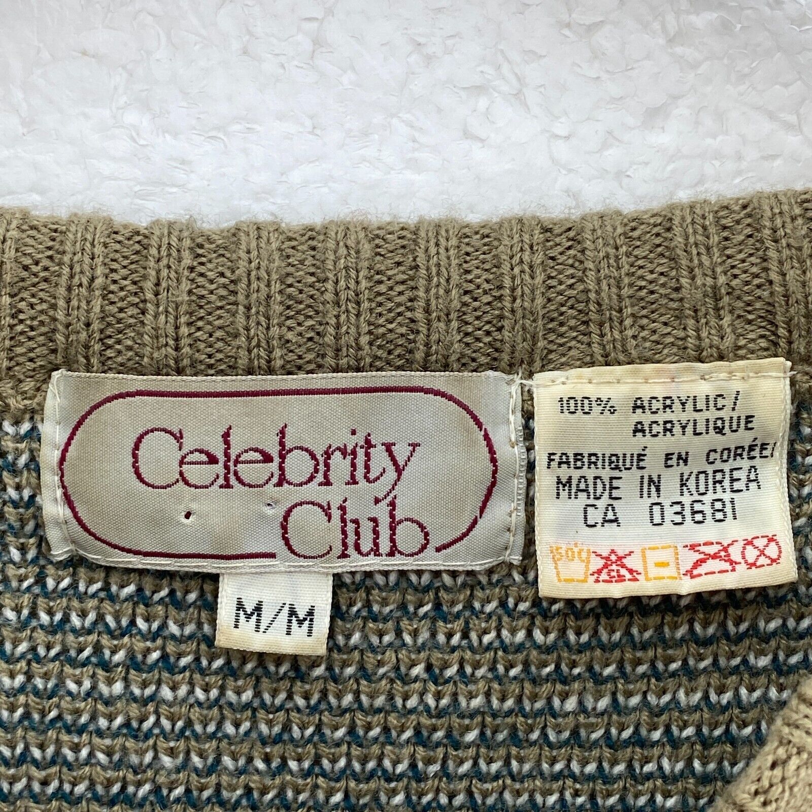 Vintage Aztec Print Crewneck Beige Knit Sweater Size M