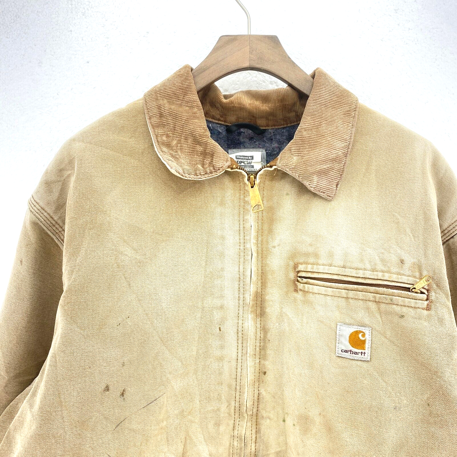 Carhartt Workwear Logo Tan Jacket Size 46 Full Zip Up