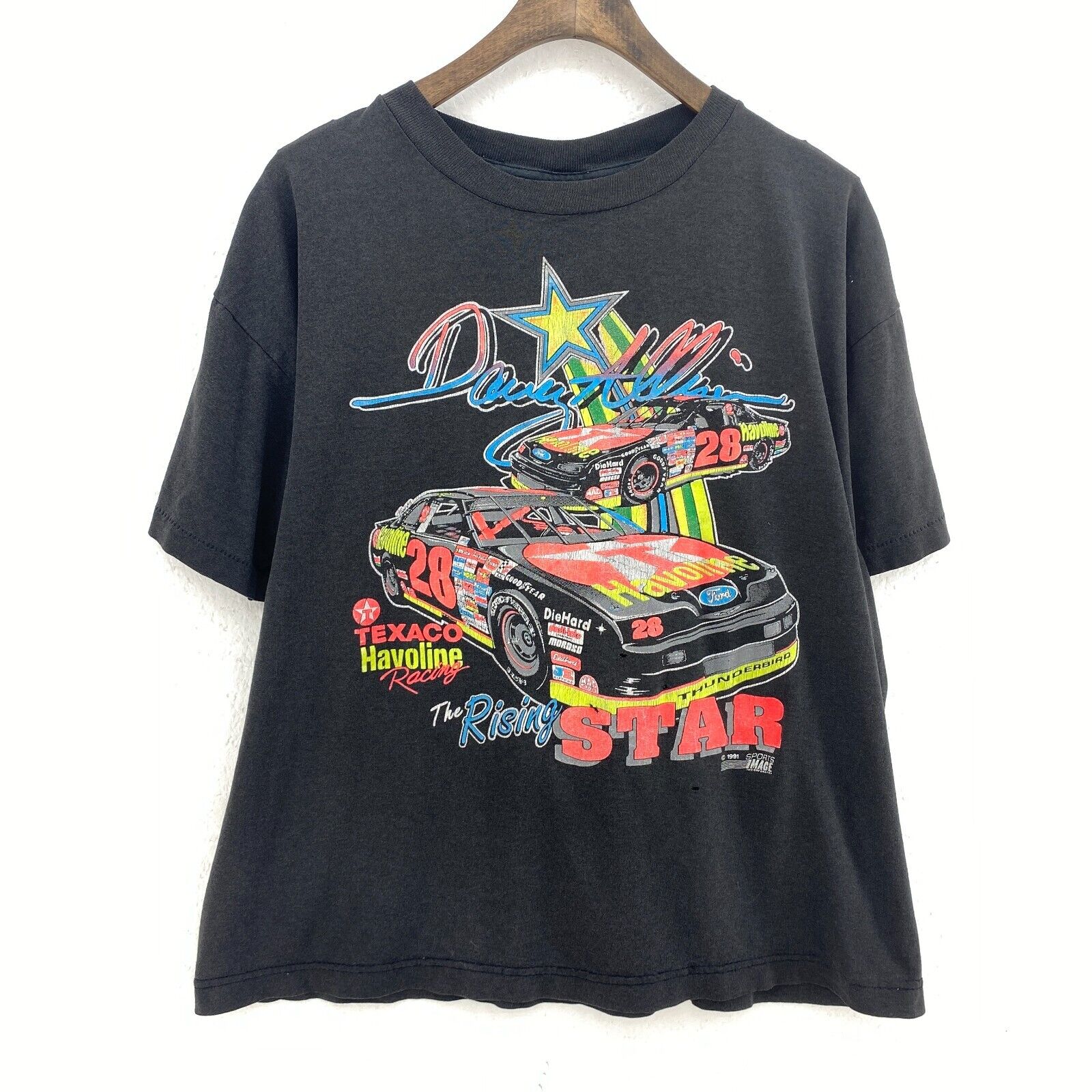 1991 Davey Allison Nascar Driver Texaco Racing Print Black T-Shirt Size L
