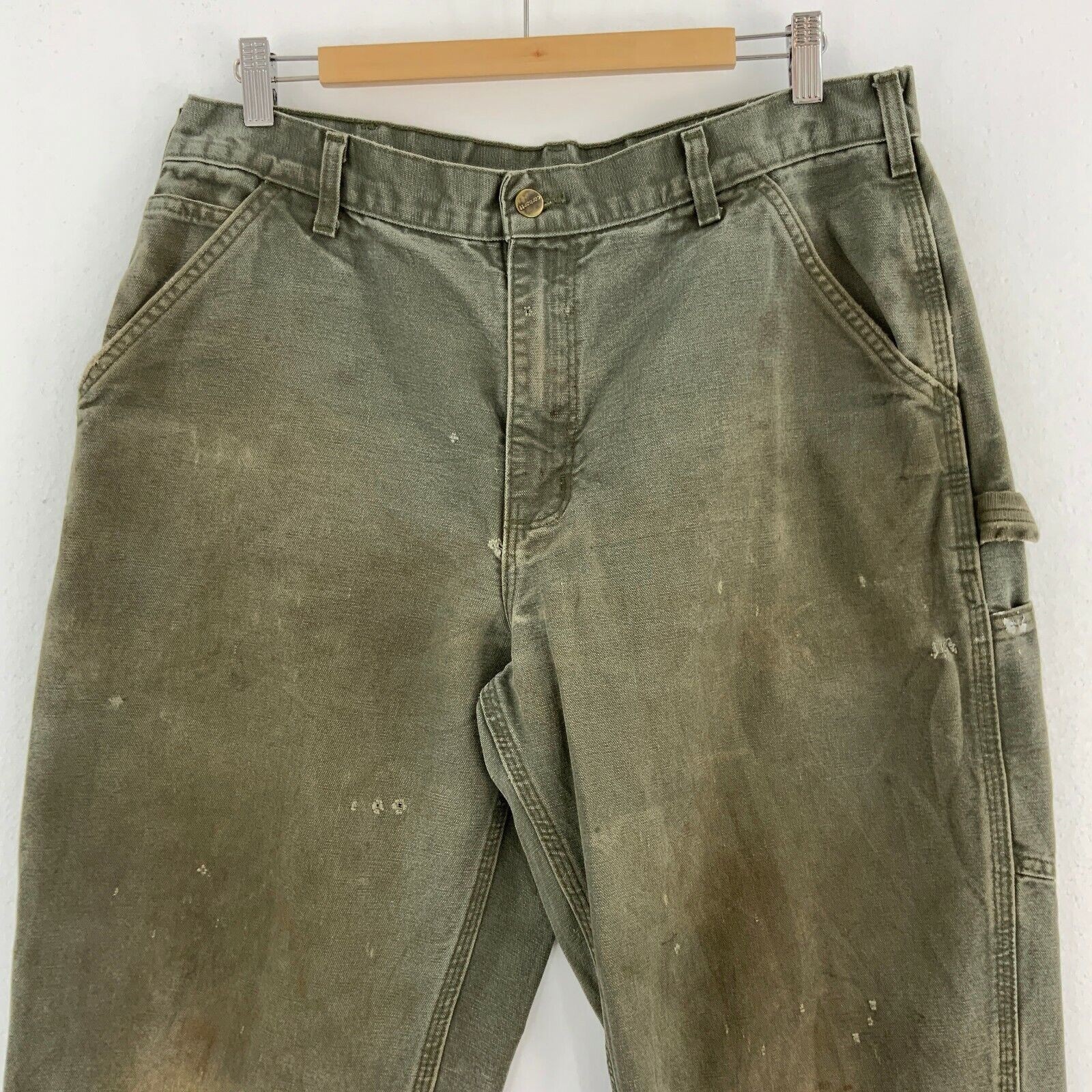 Carhartt Original Dungaree Fit Moss Green Carpenter Cargo Pant Size 34x29