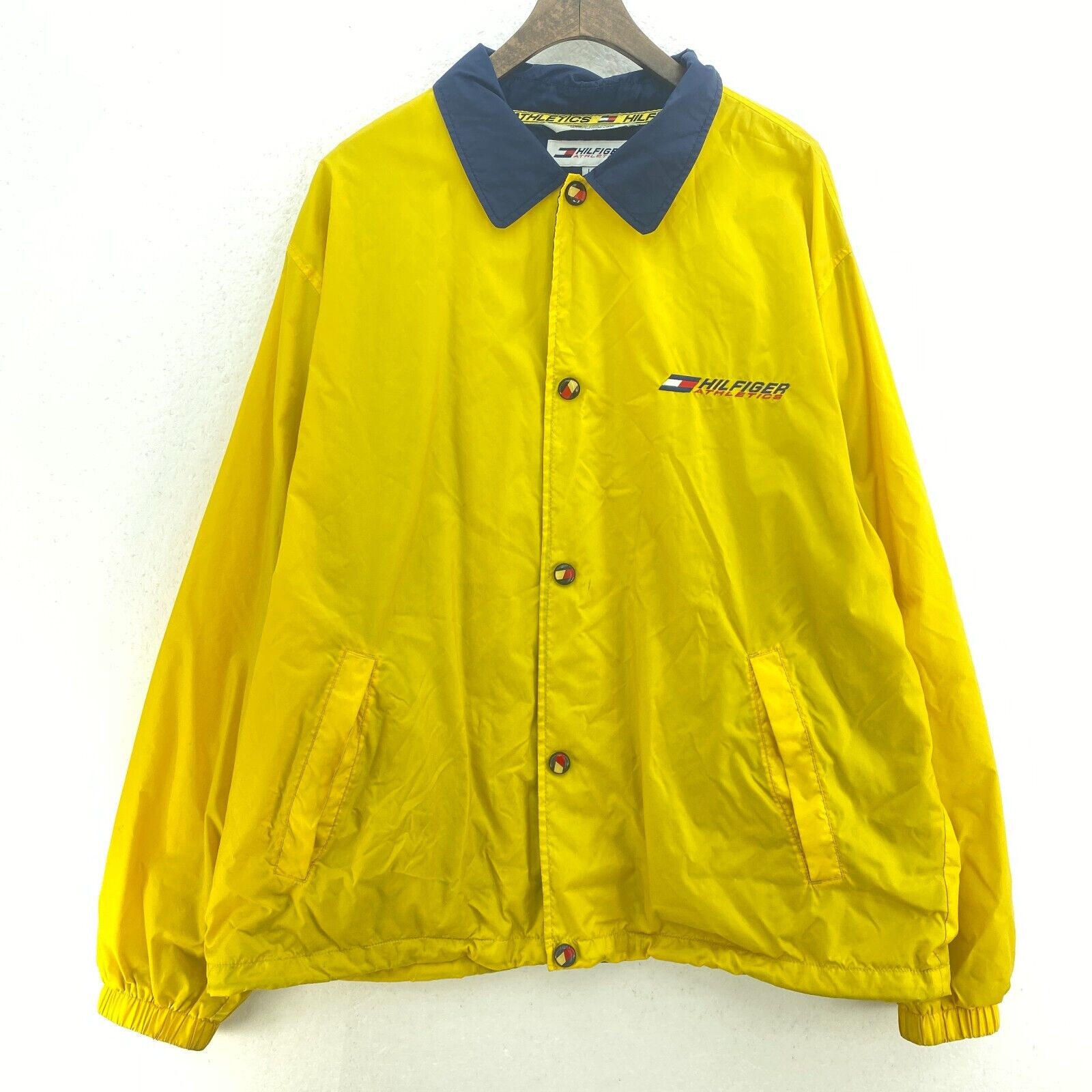 Tommy Hilfiger Logo Vintage Yellow Snapped Rain Jacket Size L