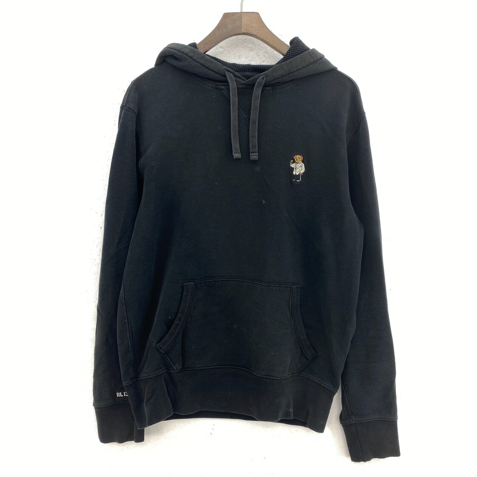 Vintage Polo By Ralph Lauren Teddy Bear Embroidered Hoodie Size S Black