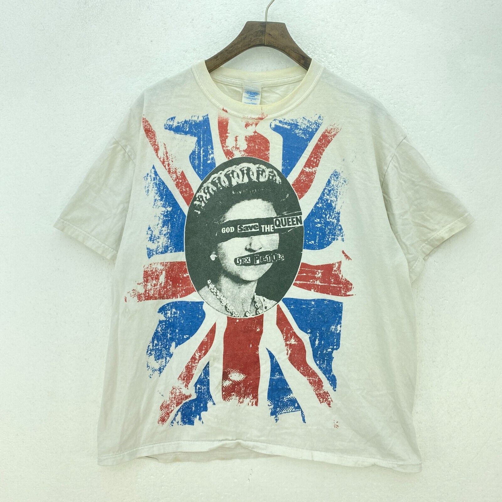 God Save The Queen White Art Graphic White T-shirt Size L