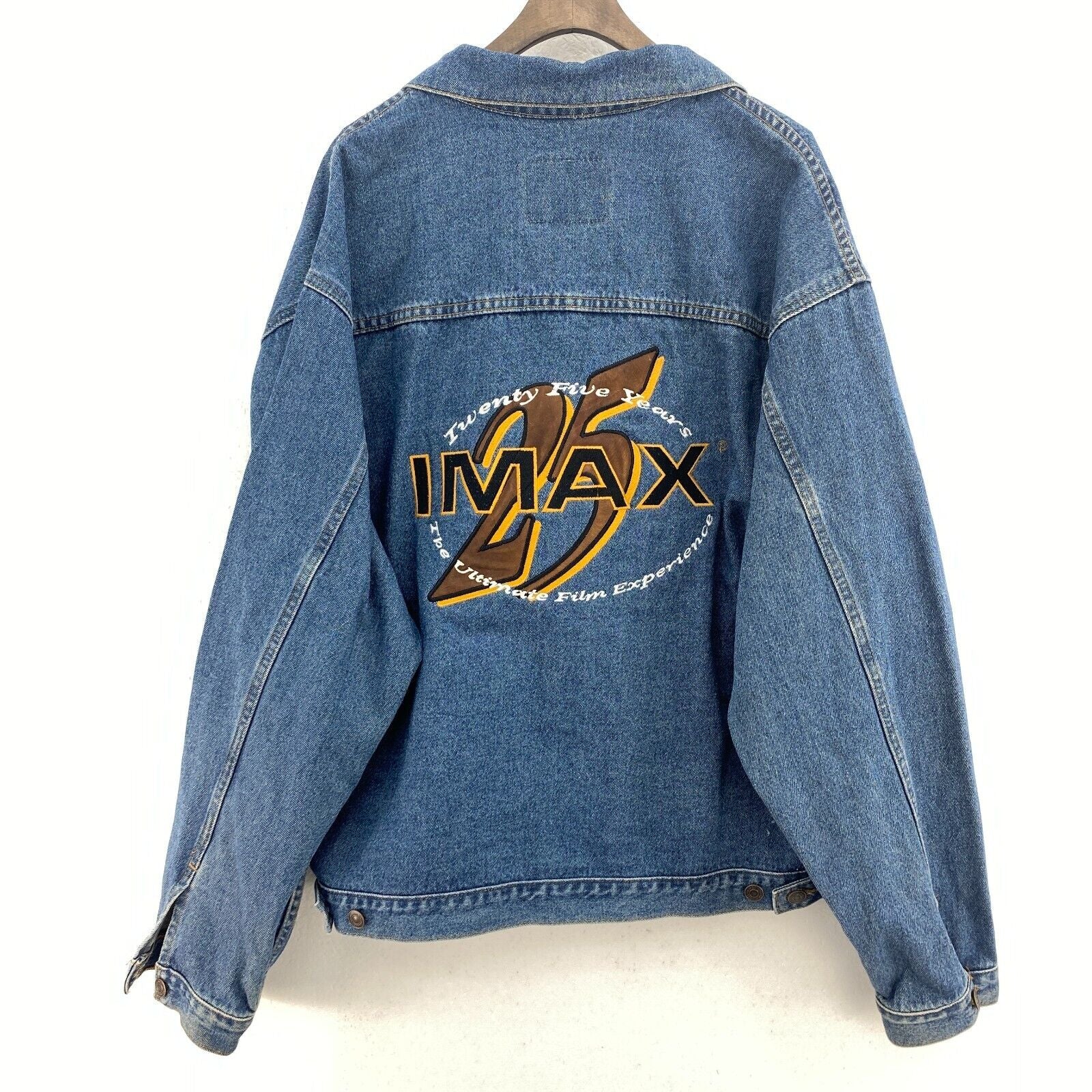 IMAX 25 Annyversary Embroidered Blue Medium Wash Denim Jacket Size XXL