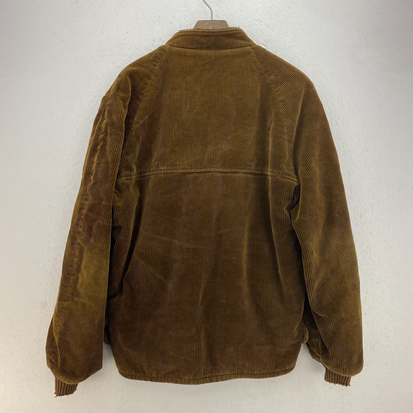 Brown Corduroy Full Zip Bomber Jacket Size M Fleece Lined 80s Scovill Zipper
