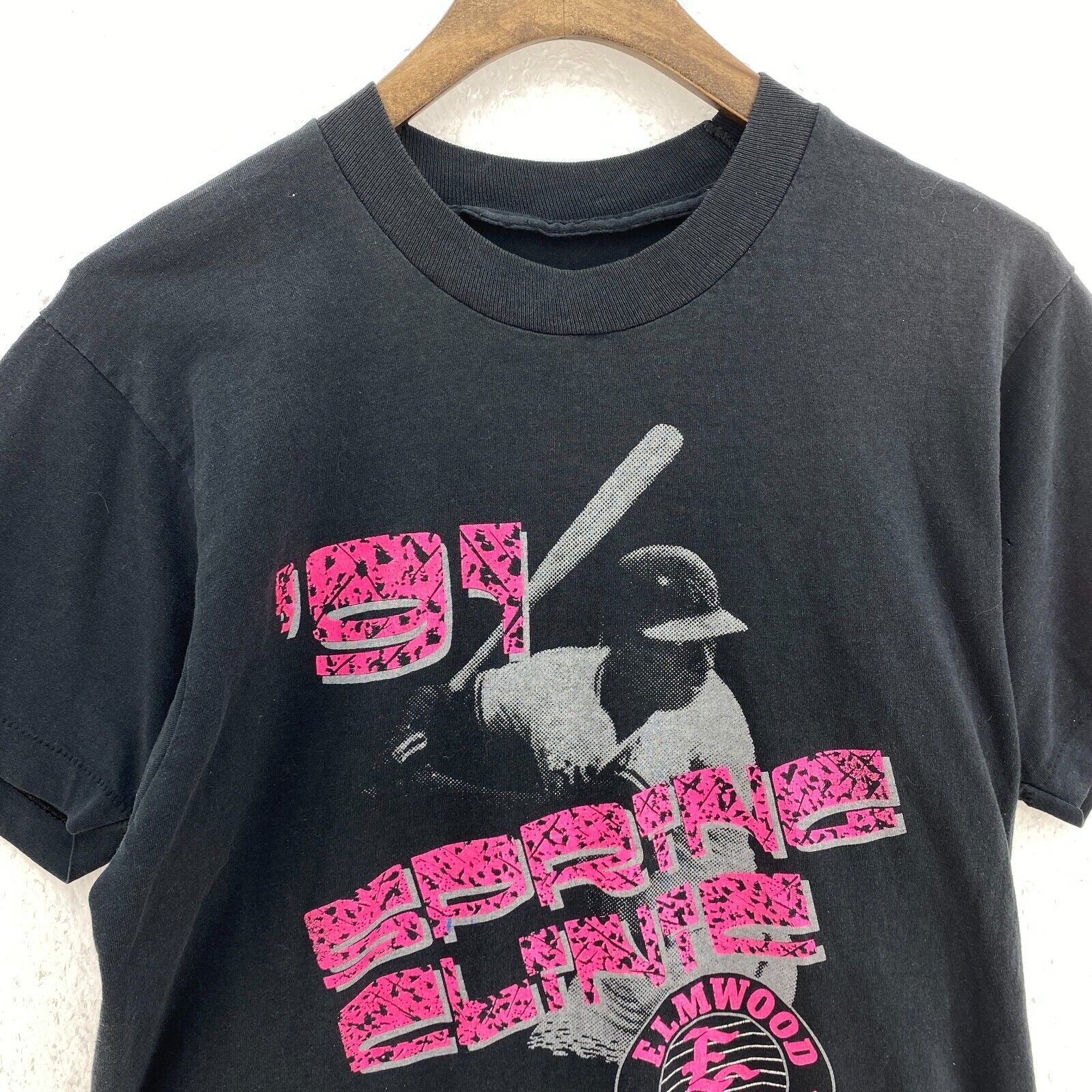 Vintage 1991 Elmwood Giants Baseball Team Spring Clinick Size S Black T-Shirt