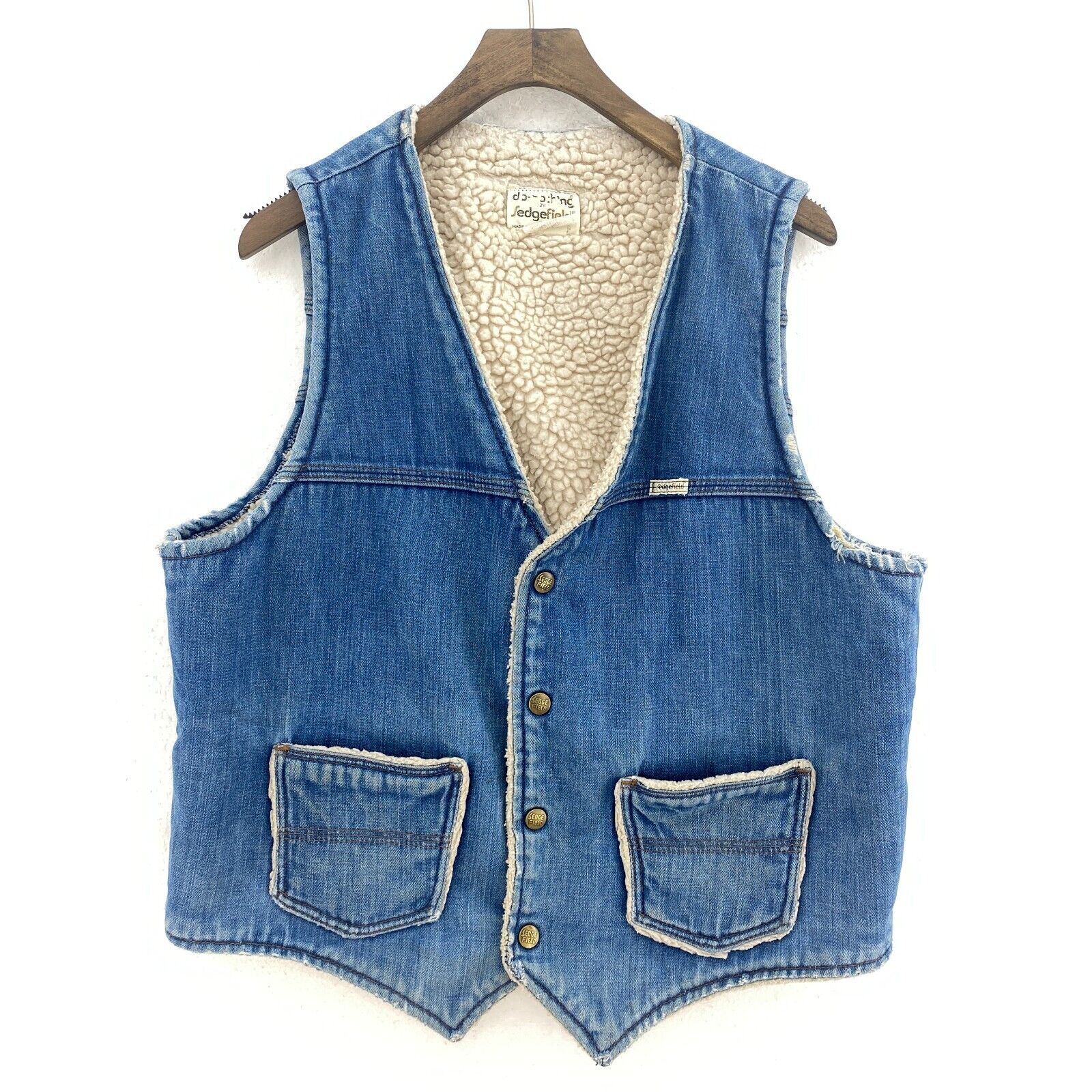 Vintage Fleece Lined Denim Vest Jacket Size L