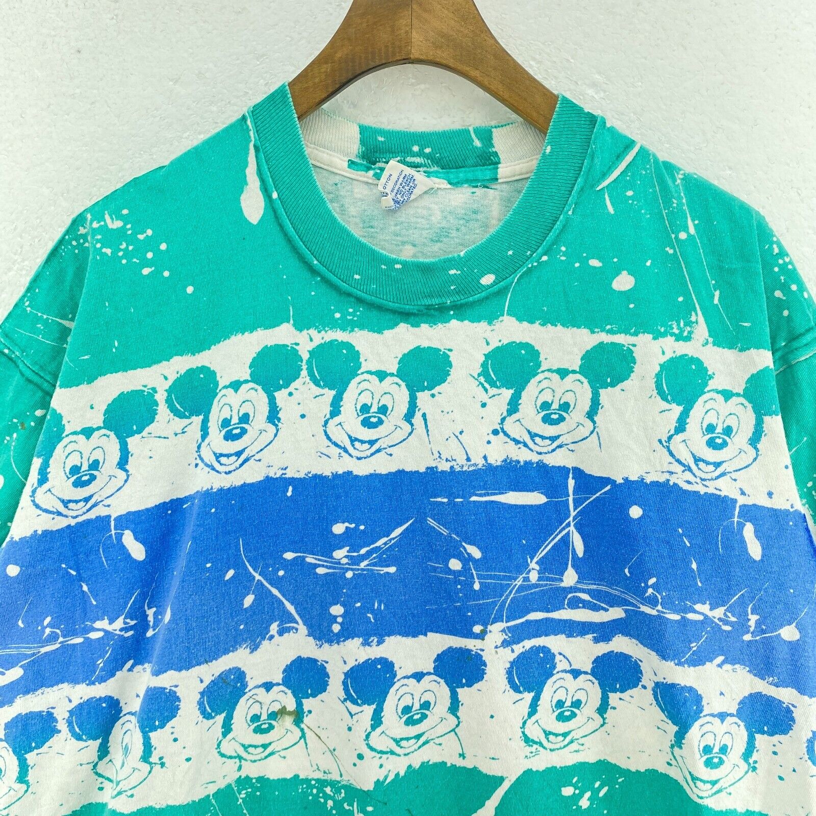 Mickey Mouse Disney All Over Print Green T-shirt Size M