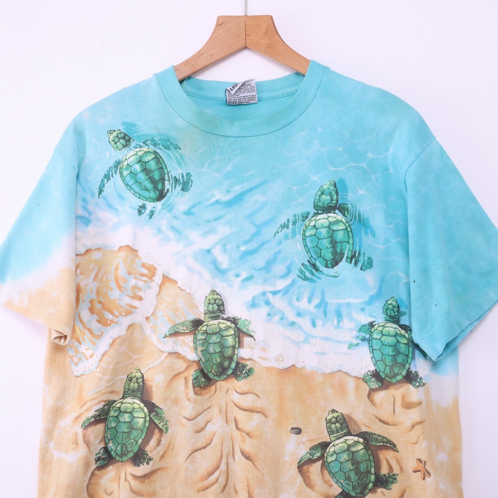 Liquid Blue Aquatic Turtle Beach Tie-Dye T-Shirt Size L 1996 Single Stitch