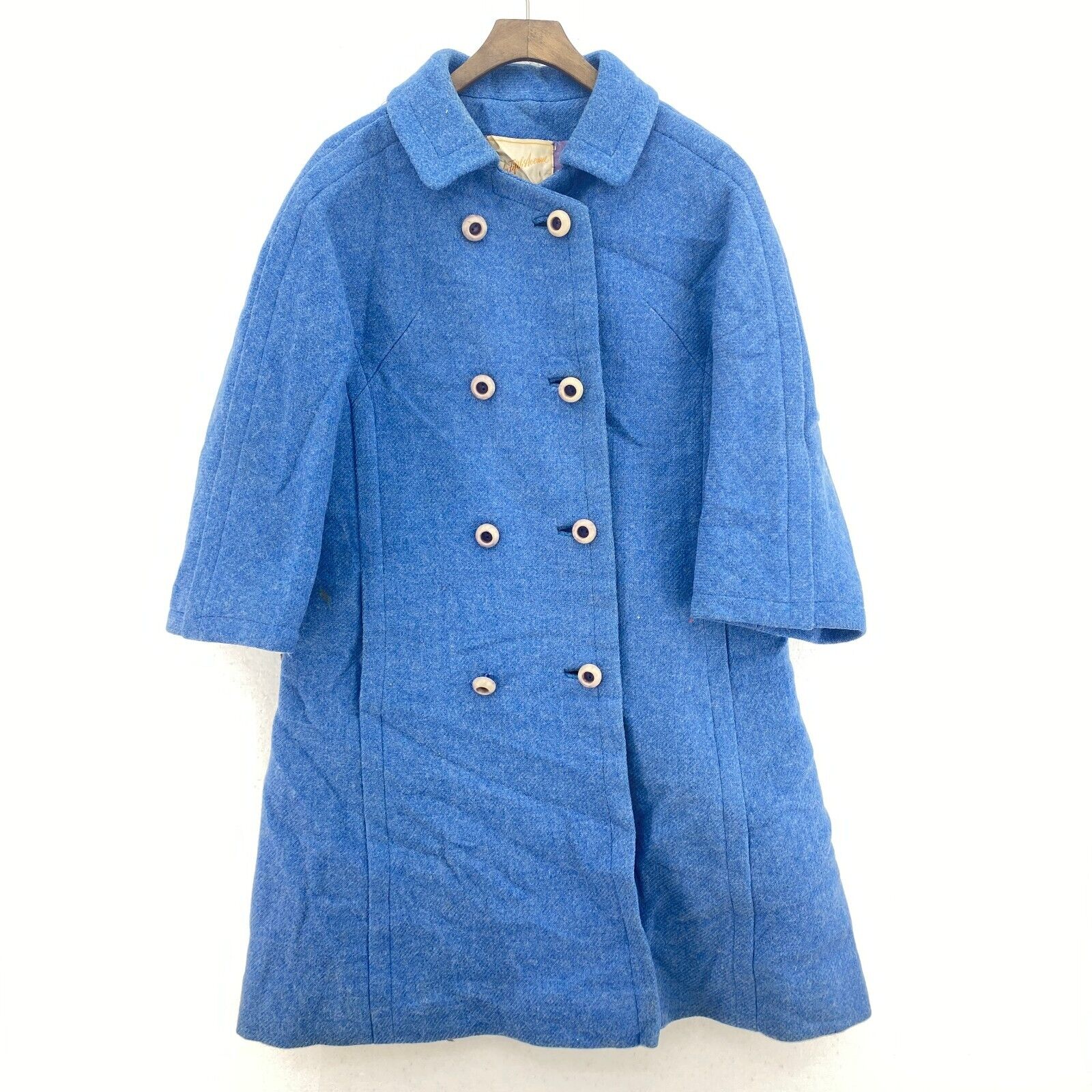 Saks Fifth Avenue Blue Double Breasted Blue Wool Coat Jacket Size S Women's