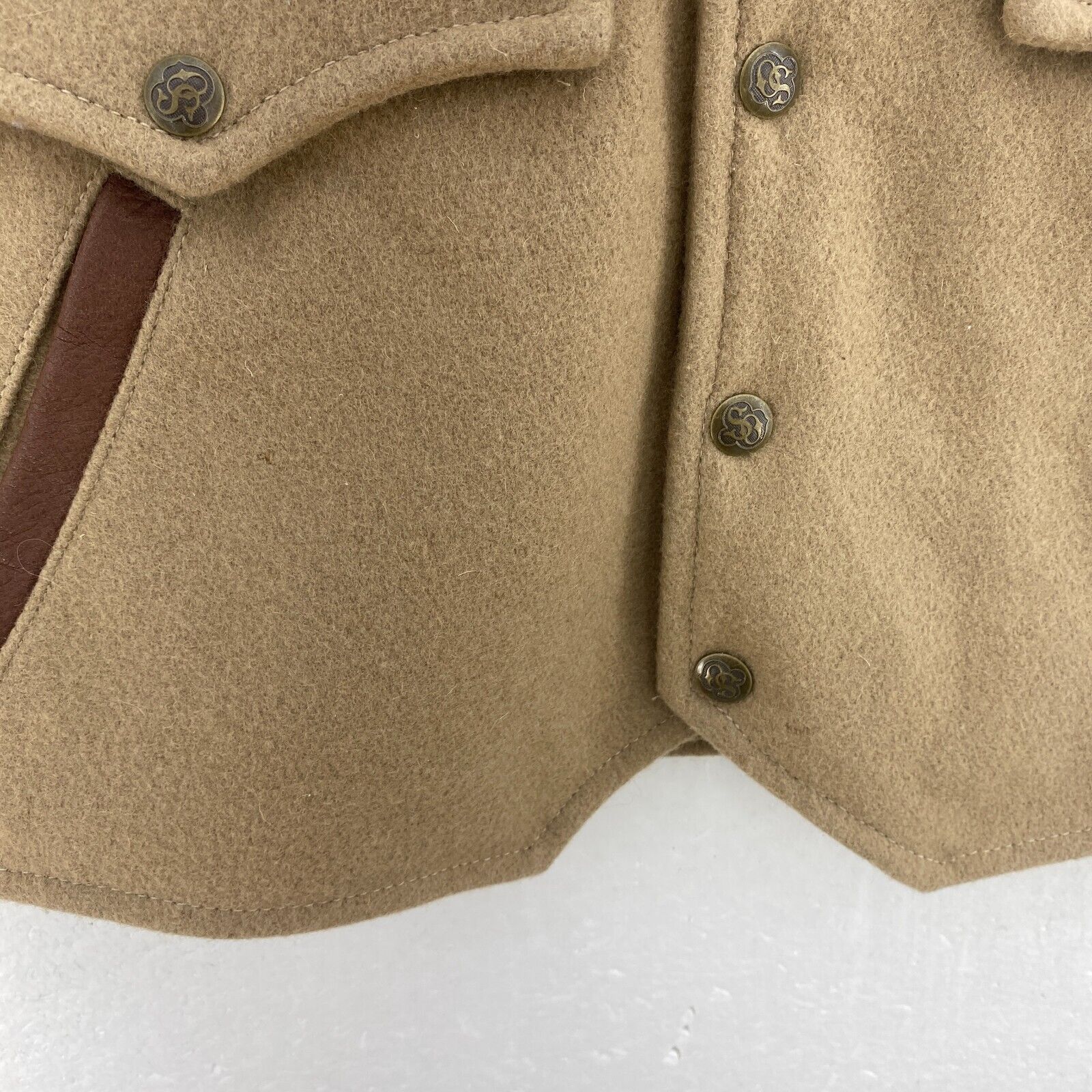 Vintage Wool Beige Snapped Vest Jacket Size L