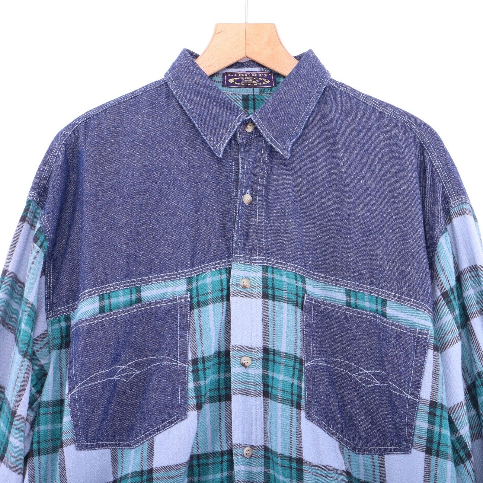 Vintage Cotton Plaid Shirt Size Large Blue 90s