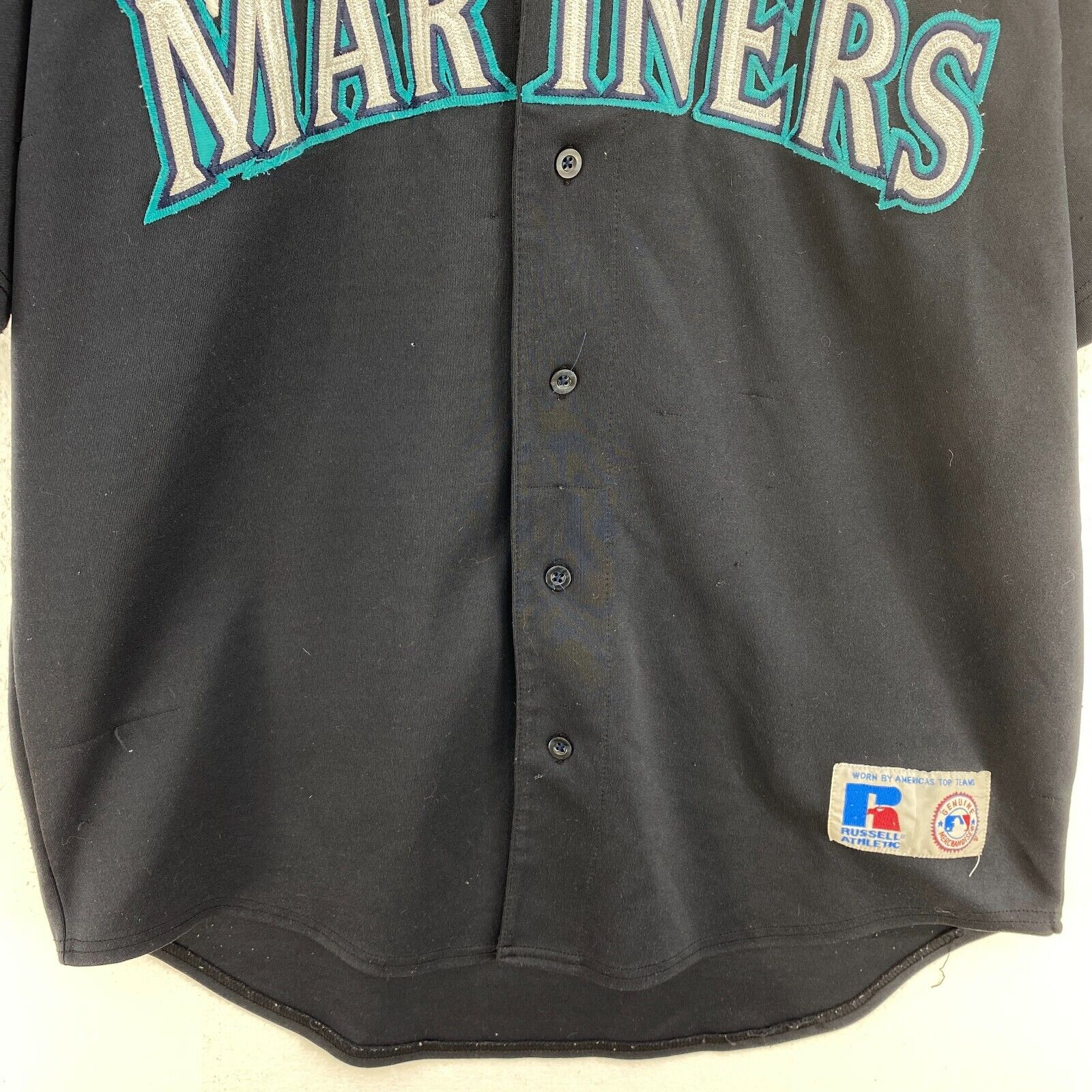 Russell Athlethic Seattle Mariners Button Up Black Jersey Size L
