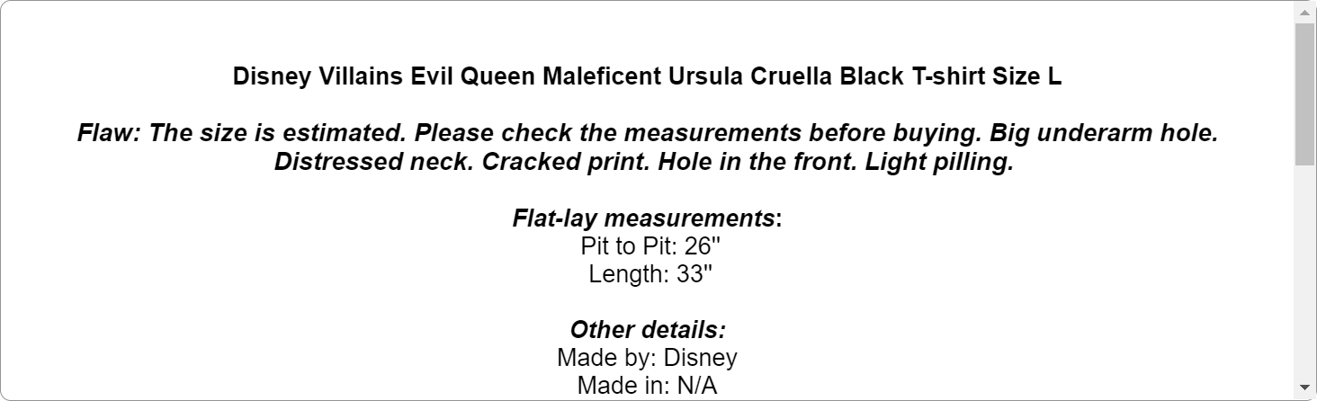 Disney Villains Evil Queen Maleficent Ursula Cruella Black T-shirt Size L