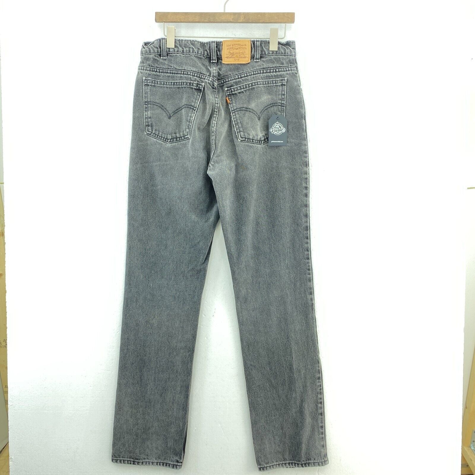 Levi's 619 Orange Tab Medium Wash Black Denim Straight Jeans Size 33