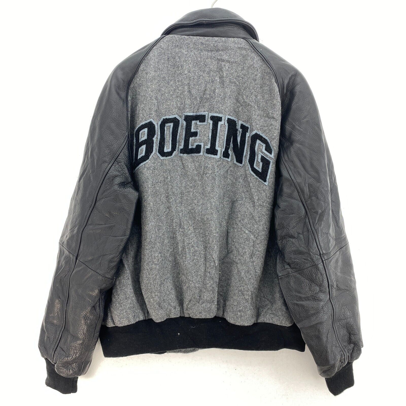 Vintage Boeing Varsity Bomber Jacket Patched Gray Zip Up Size XL