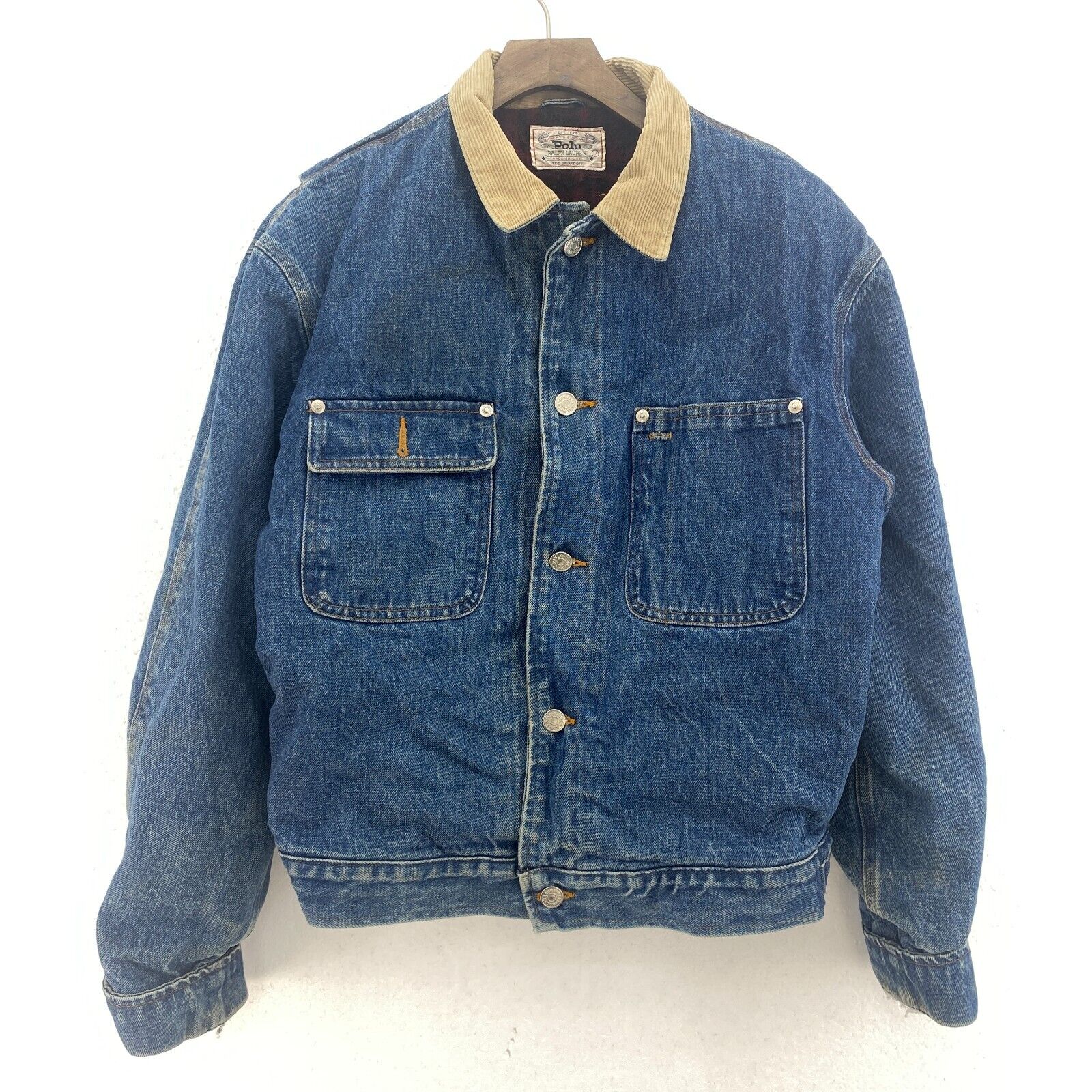Polo By Ralph Lauren Denim Lined Collared Jacket Size M Blue Medium Wash USA