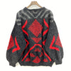 Vintage Wool Knit Gray Red Button Up Cardigan Sweater Size M