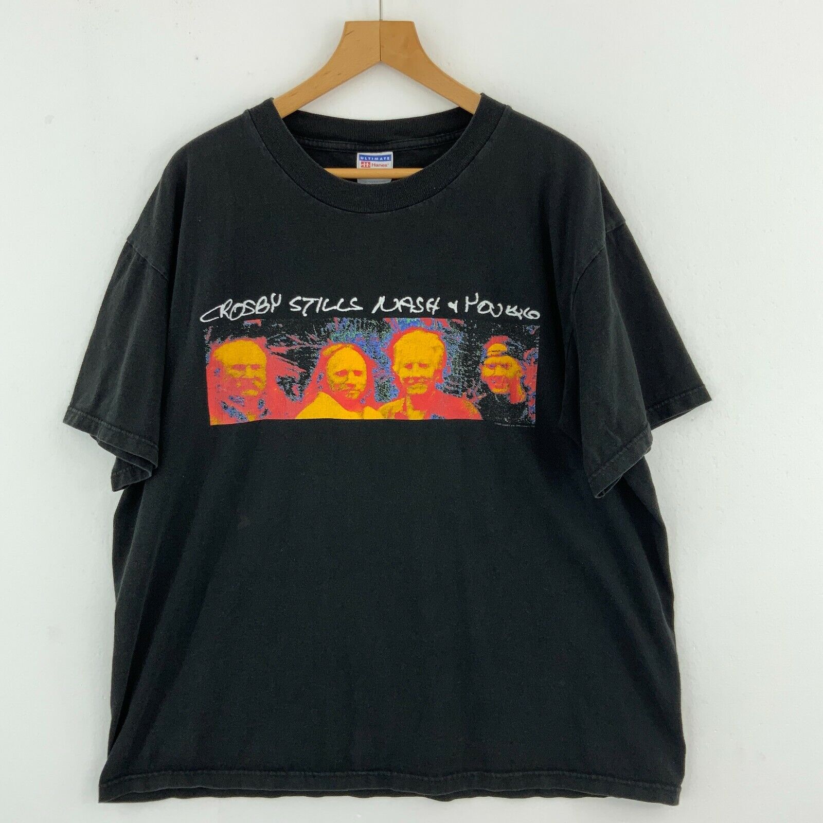 2000 Crosby Stills Nash Young Black T-shirt Size XL Band