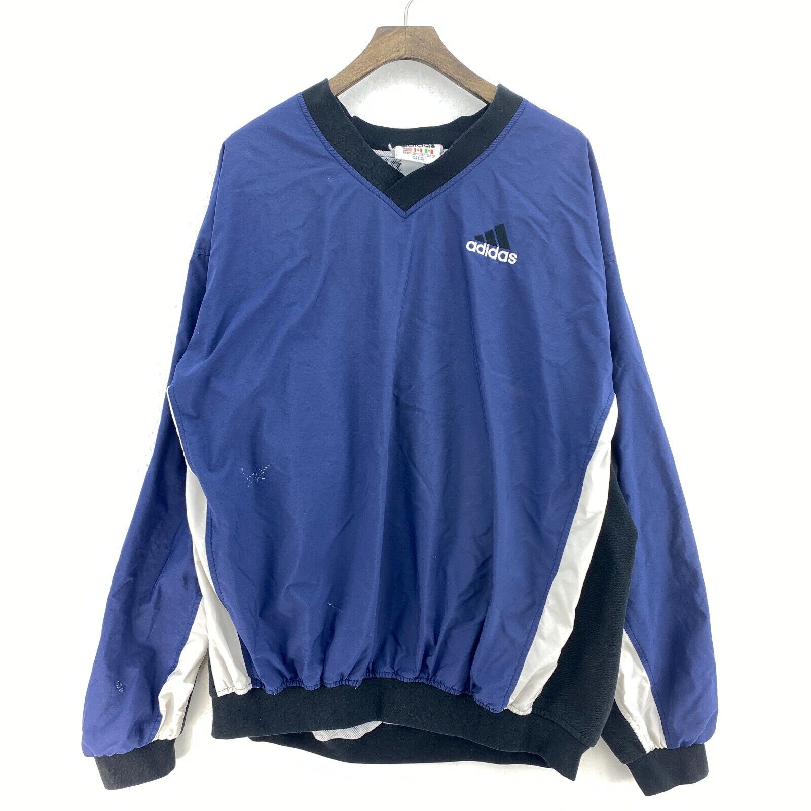 Adidas Logo Embroidered Pullover Jacket Size XL Blue V-Neck