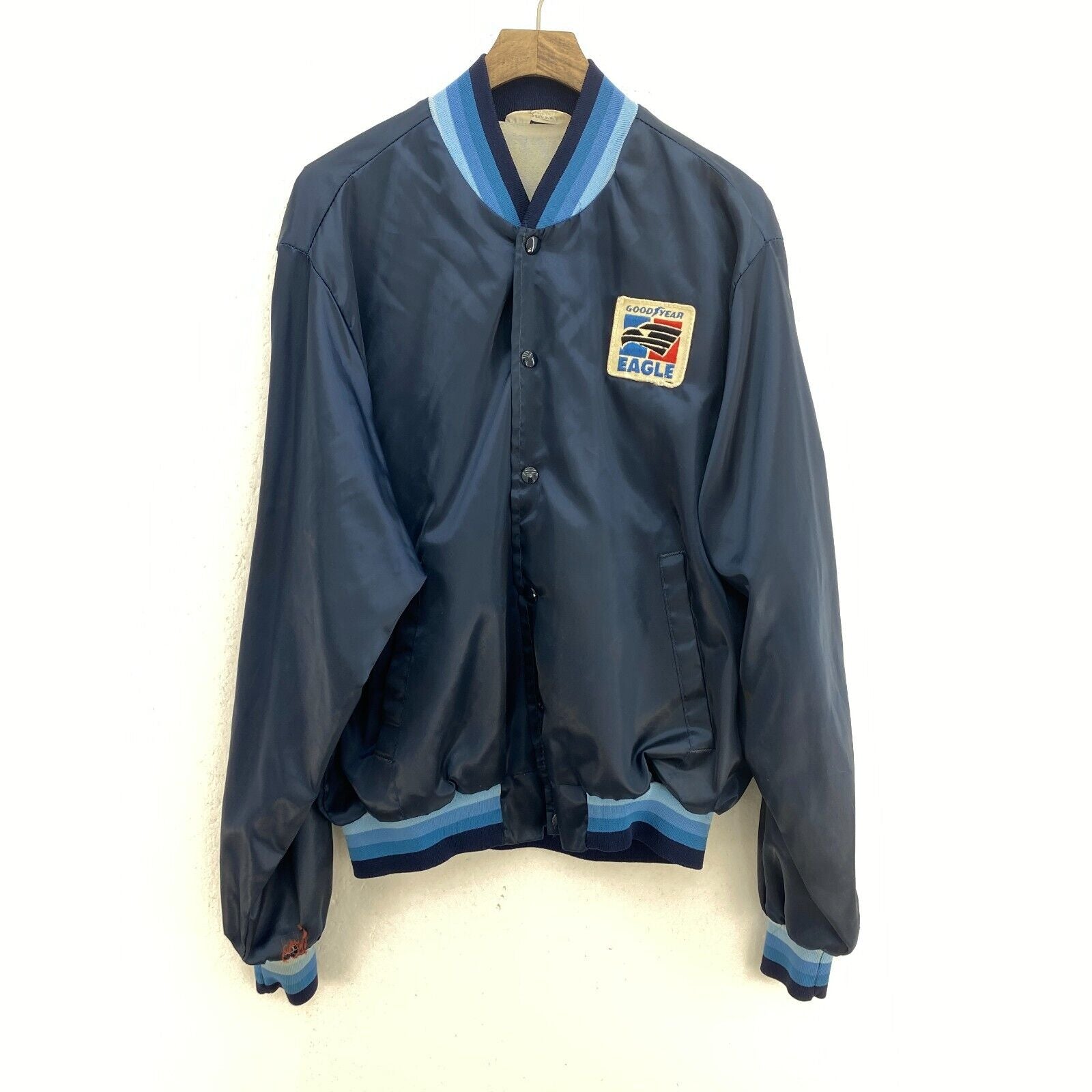 Good Year Bloomer Eagle Logo Snapped Bomber Navy Blue Jacket Size M
