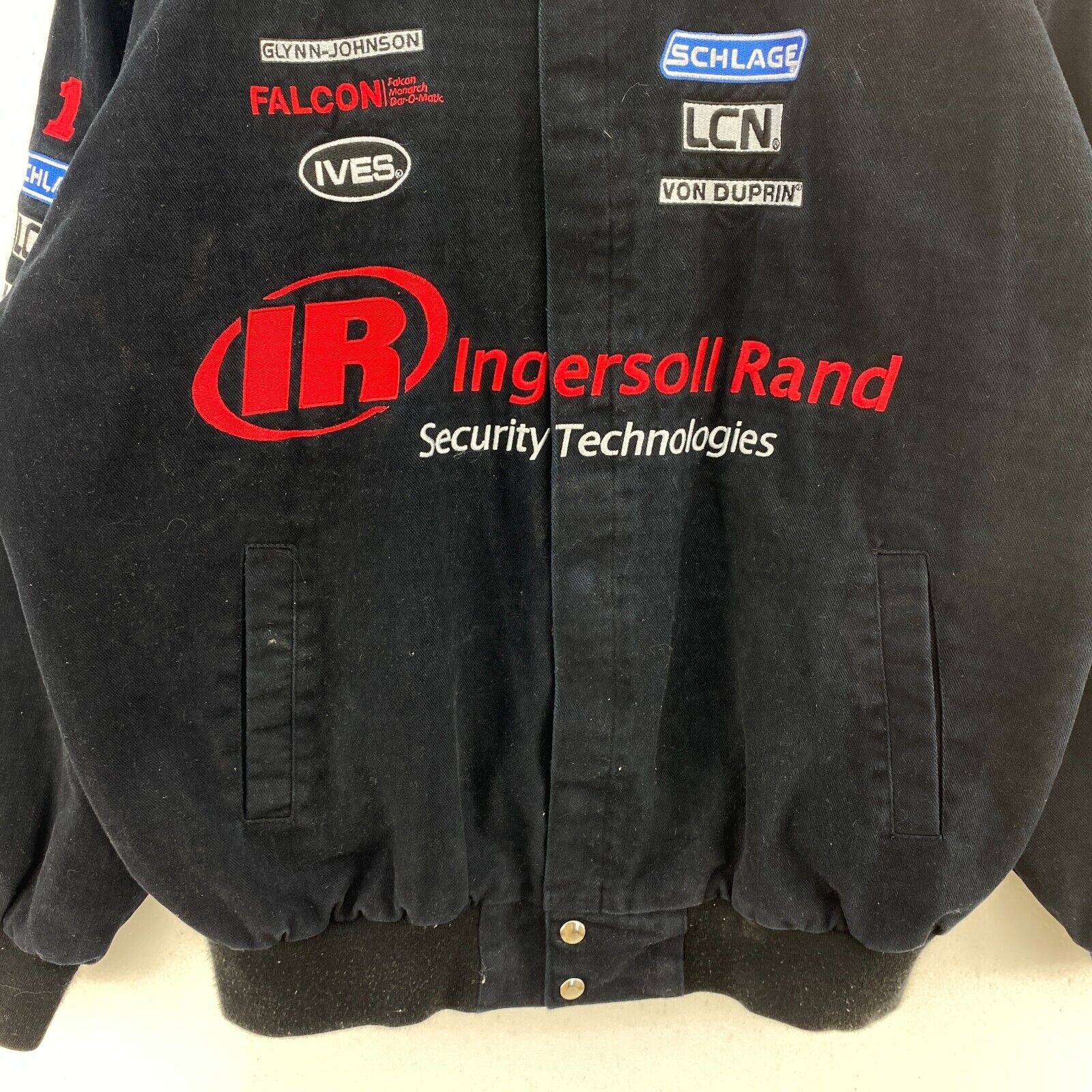 Vintage Snapped Racing Style Bomber Black Jacket Size XL