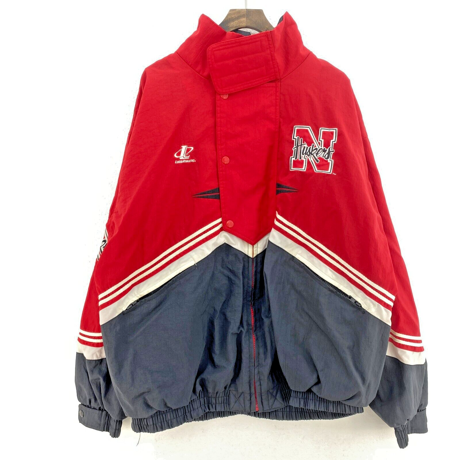 Vintage Logo Athletic Nebraska Huskers Full Zip Black Red Light Jacket Size XL