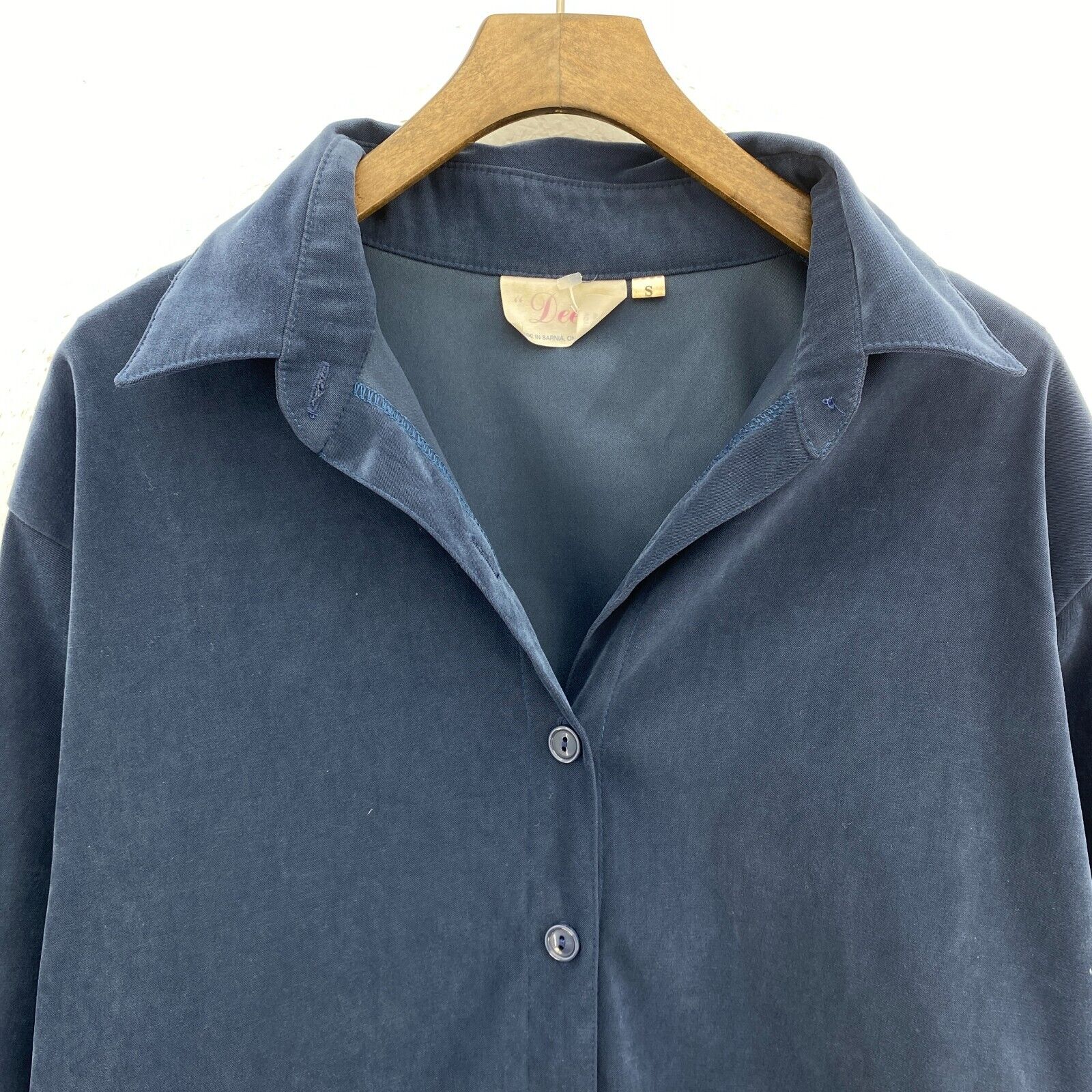 Vintage 70s Navy Blue Button Up Shirt Size S