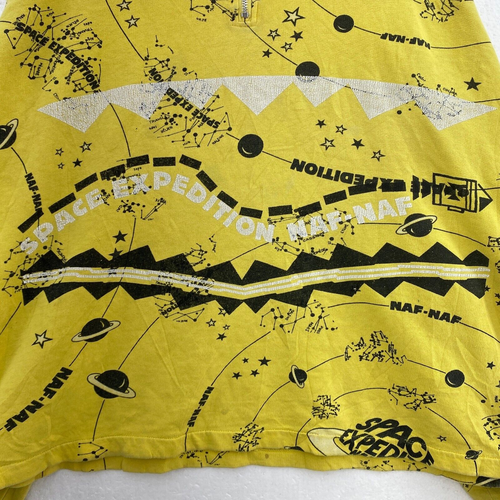 Vintage 1980s Space Expedition All Over Print Quarter Zip Yellow Sweatshirt 2XL