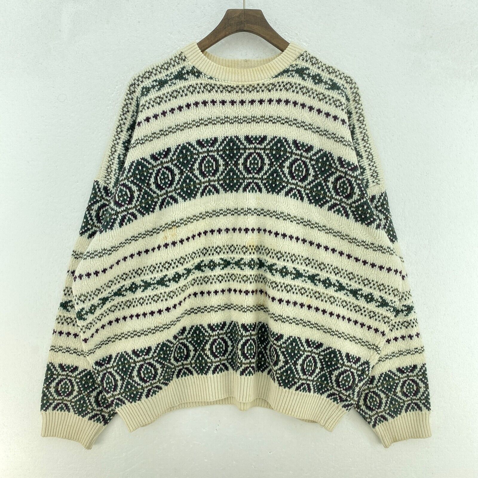 Vintage White 3D Textured Knit Crewneck Sweater Size XL