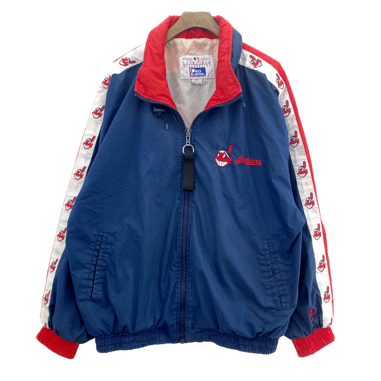 Vintage Cleveland Indians MLB Full Zip Navy Blue Light Jacket Size L