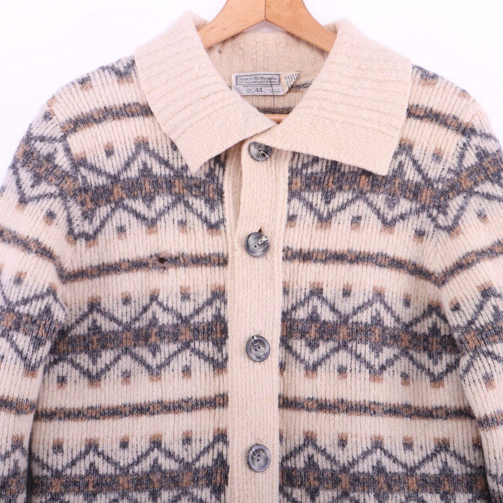 Sears Wool Knit Beige Cardigan Size 44 90s