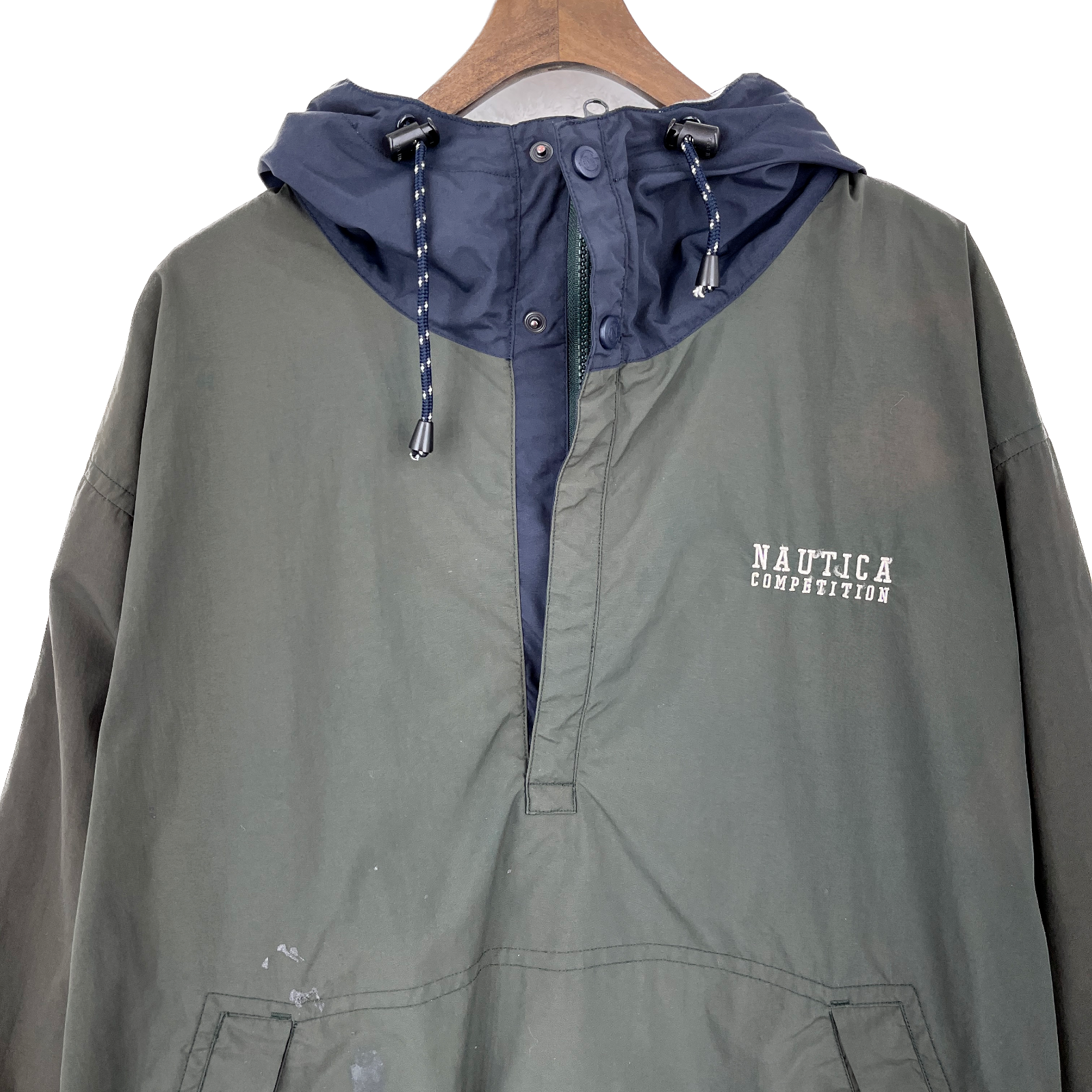 Vintage Nautica Competition Quarter Zip Hooded Green Light Jacket Size L
