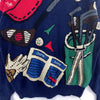 Vintage The Golfer Navy Blue All Over Print Knit Sweater Size L