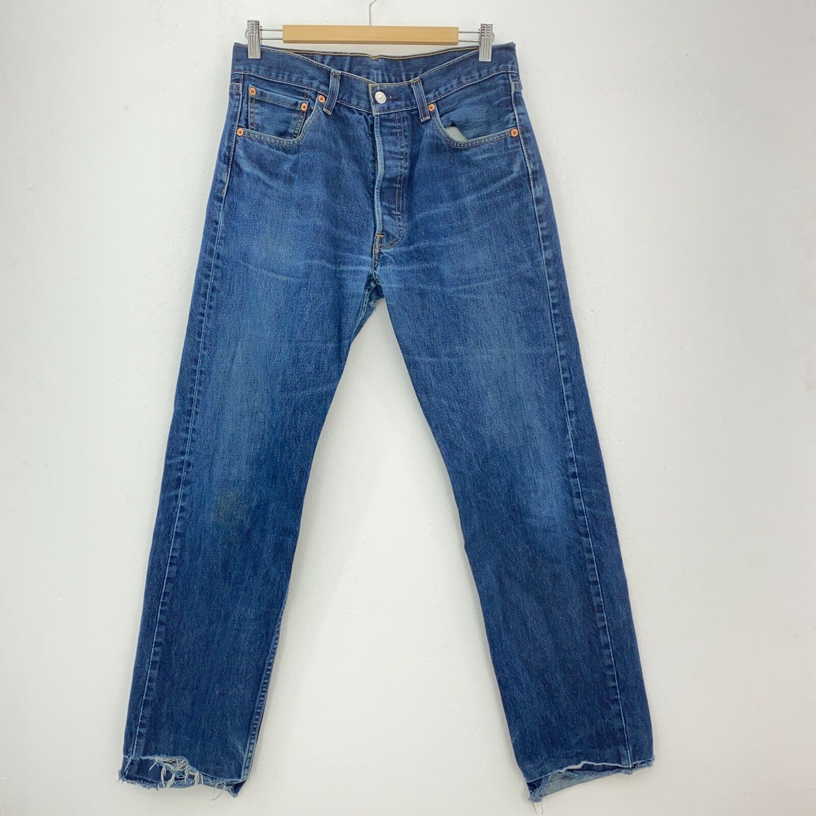 Levis 501 Dark Wash Blue Jeans Size 32 Straight Leg