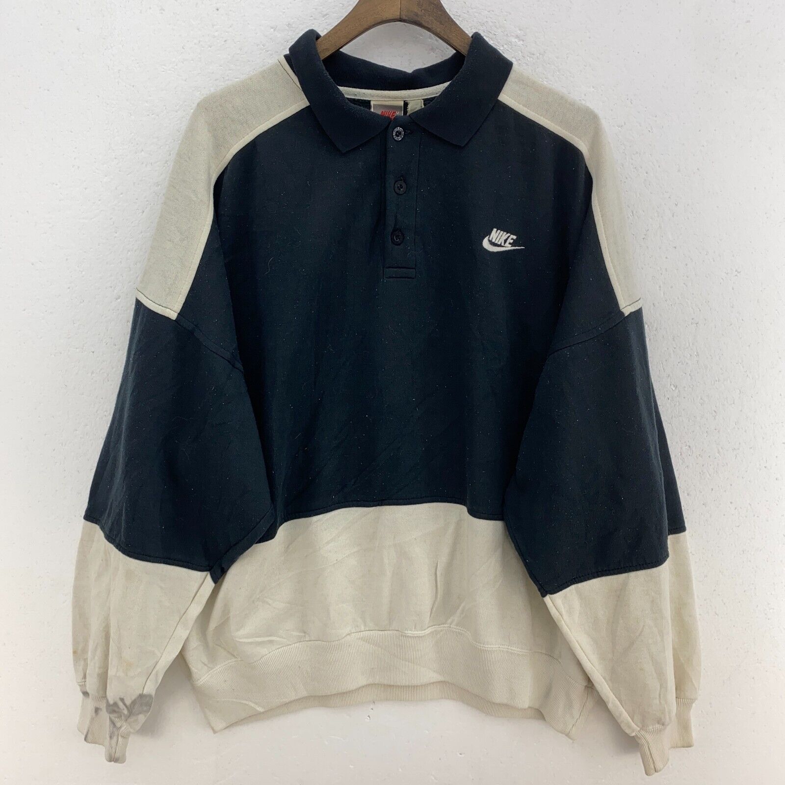 Nike Swoosh Black And White Polo Sweatshirt Size XL