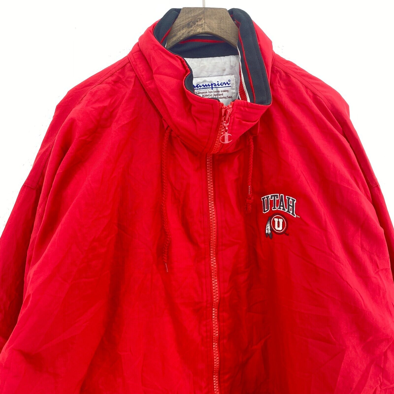 Utah Utes NCAA Red Insulated Full Zip Patch Champion Hooded Jacket Size XL