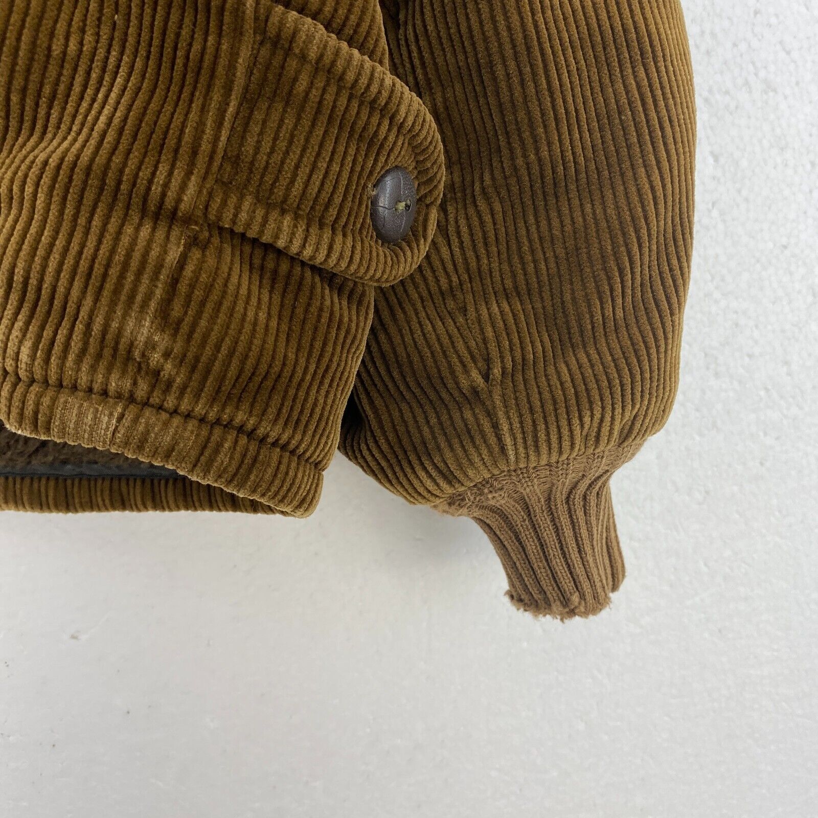 Brown Corduroy Full Zip Bomber Jacket Size M Fleece Lined 80s Scovill Zipper