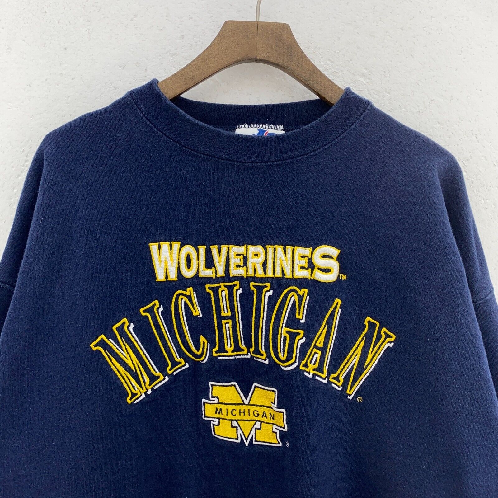 Logo Athletic Wolverines Michigan University Navy Blue Sweatshirt Size L