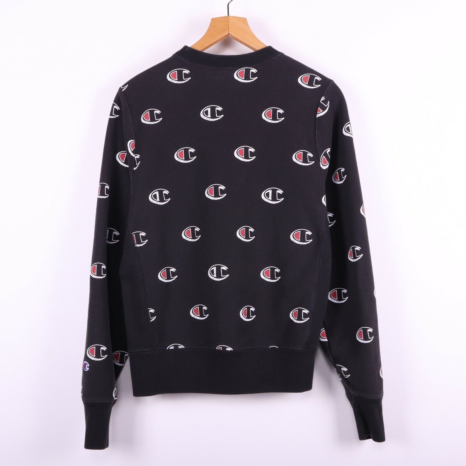 Champion Sweatshirt Pullover Fleece Reverse Weave Black Logos Size S