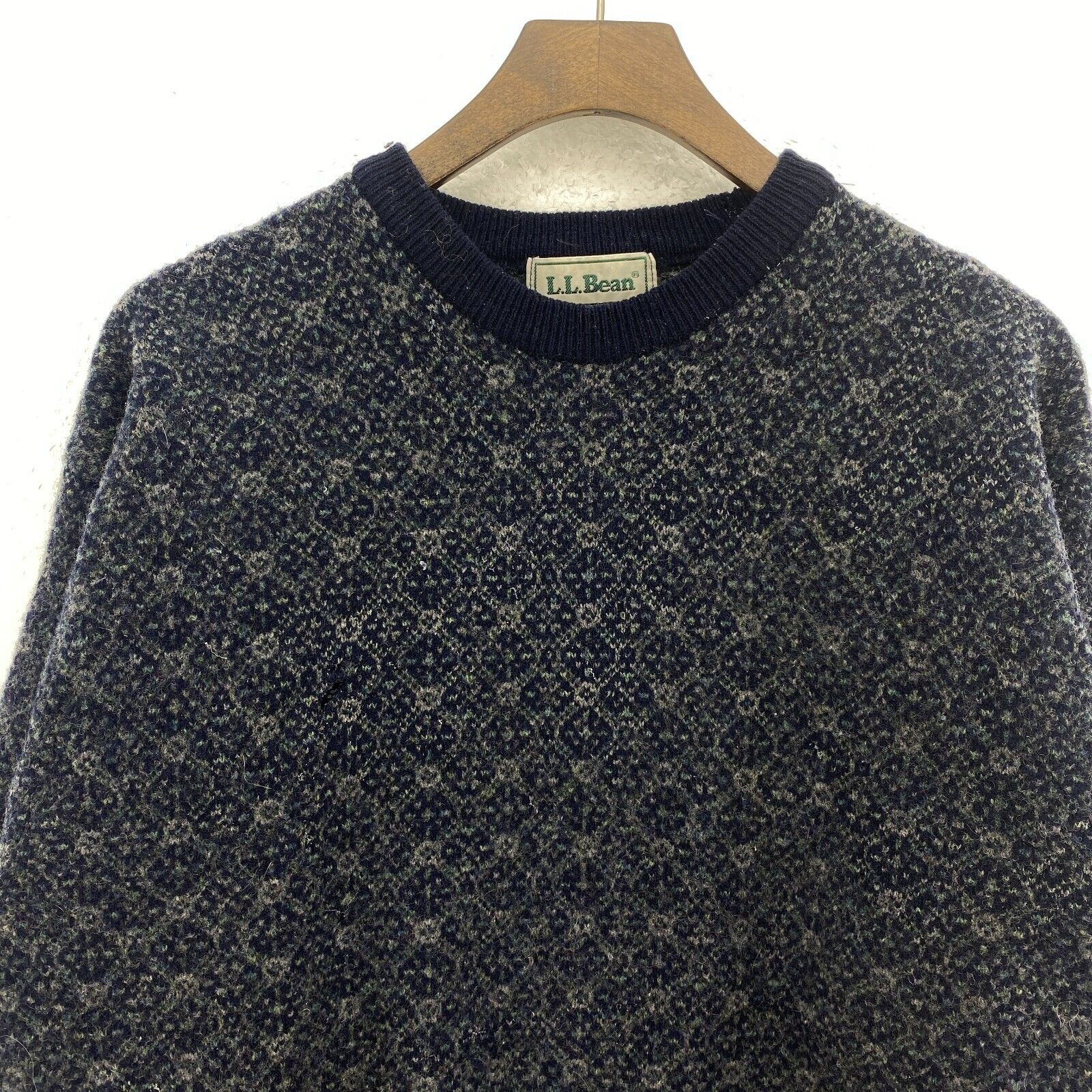 Vintage L.L.Bean Navy Blue Wool Sweater Size L Crew Neck