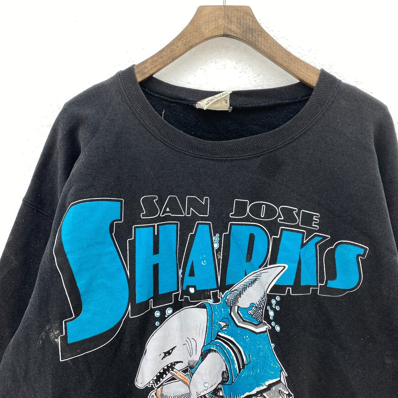 Vintage Nutmeg NHL 1991 San Jose Sharks Black Sweatshirt Size XL