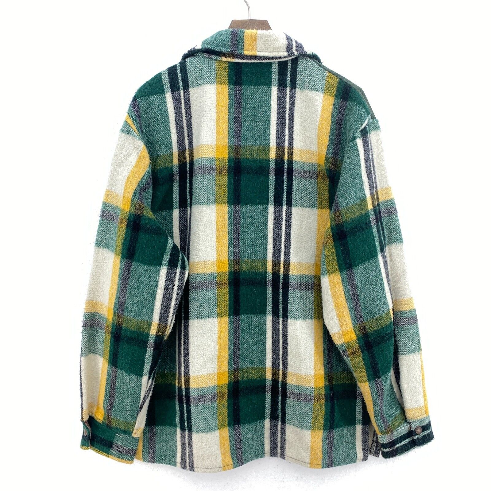 Vintage Green Checked Double Pocket Snapped LWL Wool Shirt Jacket Size L