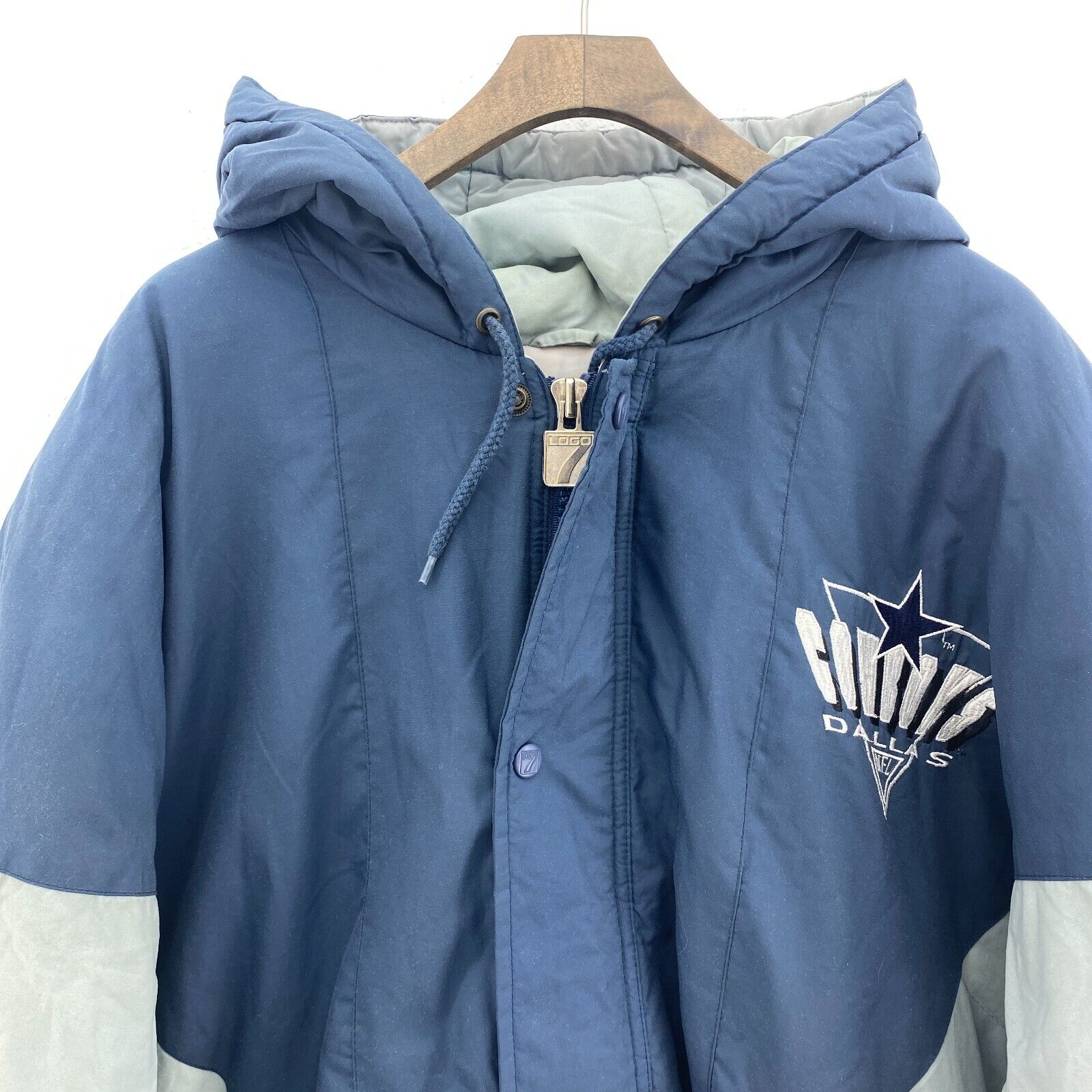 Dallas Cowboys NFL Logo 7 Insulated Full Zip Blue Hooded Jacket Size XL 90s