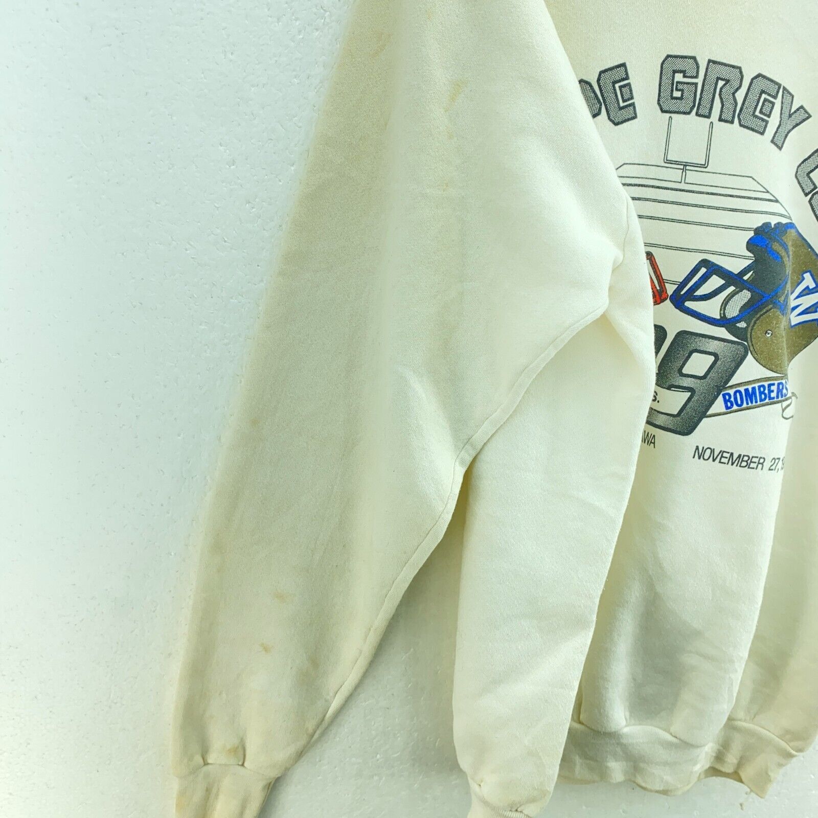 Vintage CFL Gray Cup B.C. Lions Winnipeg Blue Bombers White Sweatshirt Size XL