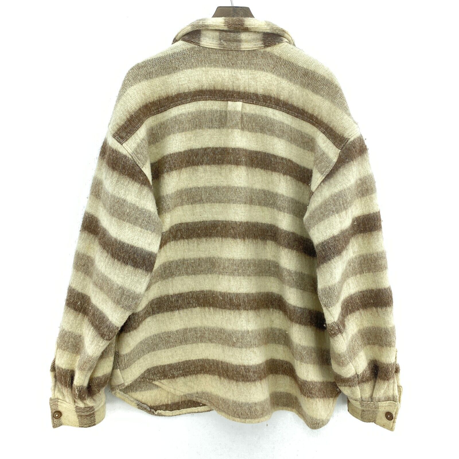 Vintage Beige Striped Double Pocket Flannel Button Up Shirt Size M