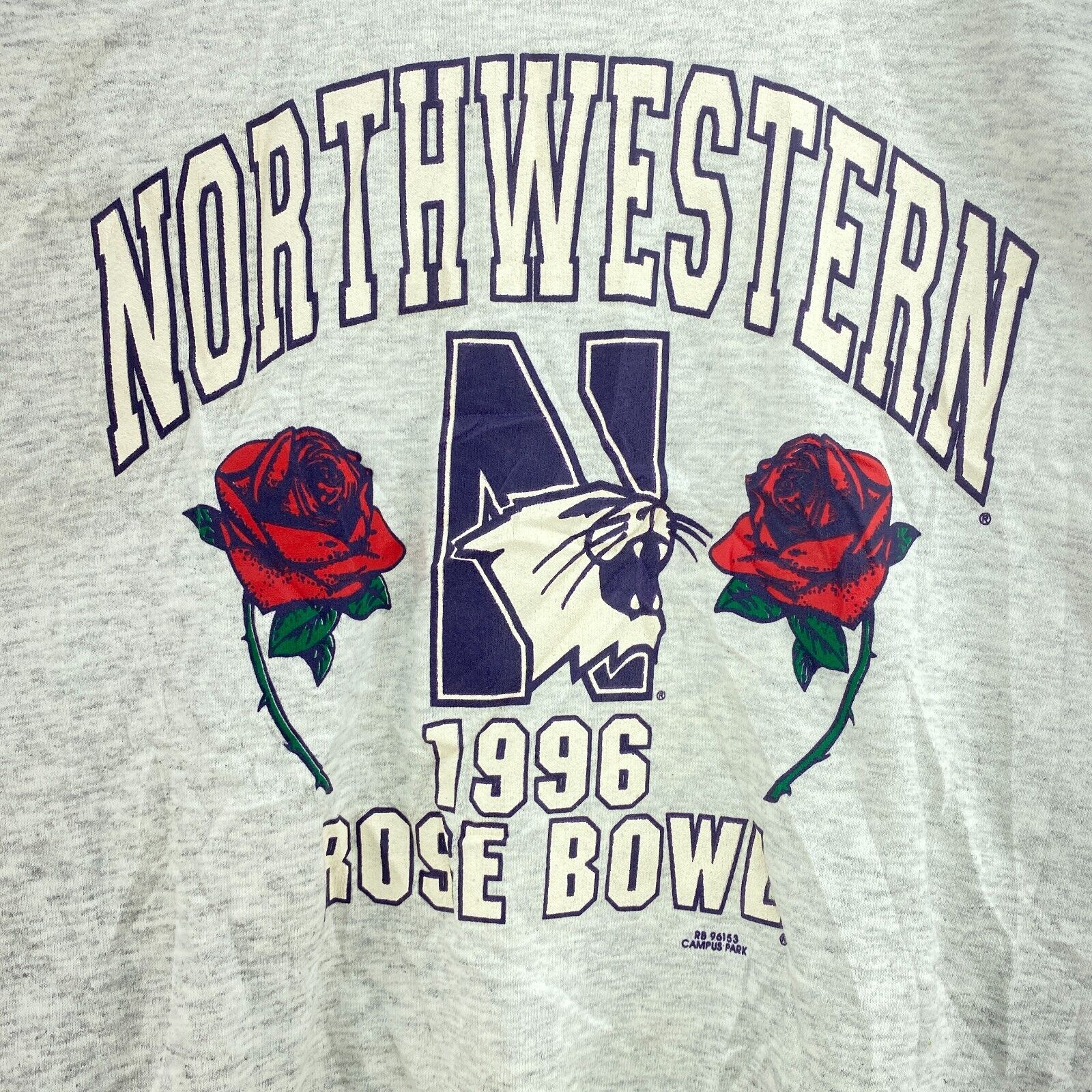 1996 Rose Bowl Northwestern NCAA Futboll Heathered Gray Sweatshirt Size XL